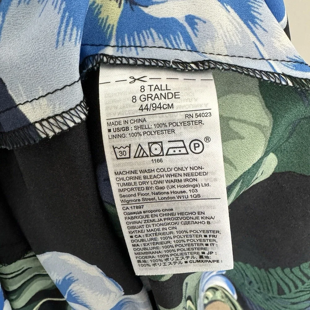 Banana Republic Dress 8 Tall Black‎ Blue Floral Asymetrical Hawaiian Travel - Picture 10 of 12